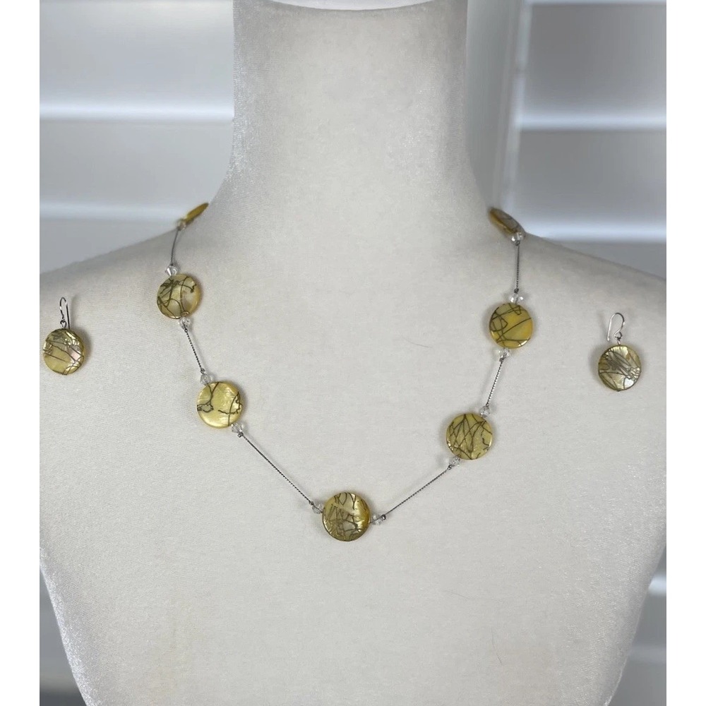Septerye Gemstone Inspired Yellow Silver Necklace & Earrings Art Fair Beautiful